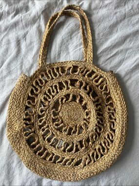 Zara Handwoven Round Straw Tote Bag - Natural